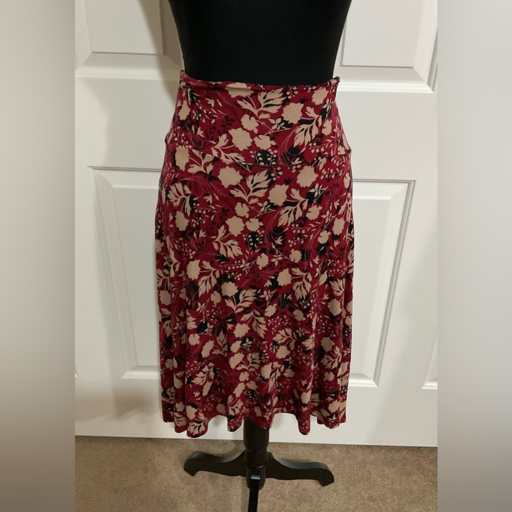 LuLaRoe L Azure Skirt - Burgundy and Beige Floral